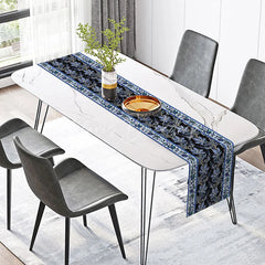 Lofaris Elegant Blue Floral Table Runner with Paisley Border Ethnic Botanical Design for Dining Decor