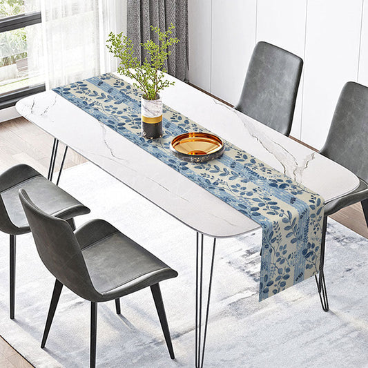Lofaris Elegant Blue Leaf and Stripe Table Runner for Spring Fresh Botanical Kitchen Decor Modern Farmhouse Dining