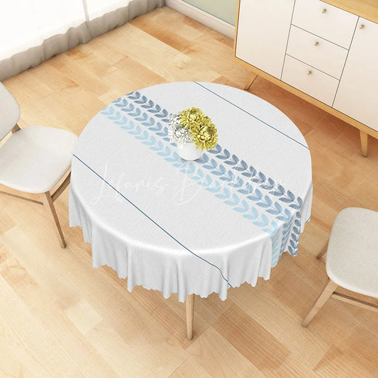 Lofaris Elegant Blue Leaf Vine Border Round Tablecloth Minimalist Botanical Design for Summer Garden Party