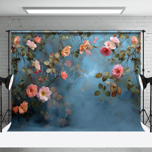 Lofaris Elegant Blue Pink Floral Leaves Photography Backdrop