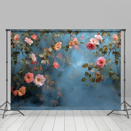Lofaris Elegant Blue Pink Floral Leaves Photography Backdrop