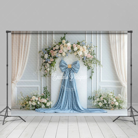 Lofaris Elegant Blue White Ribbon Spring Photography Backdrop