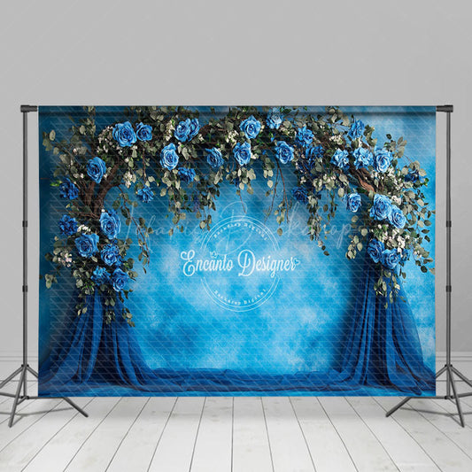 Lofaris Elegant Blue White Wall Rose Wedding Photo Backdrop