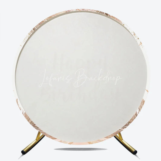 Lofaris Elegant Boho Happy Birthday Round Backdrop featuring Pampas Grass Blush Roses and Gold Glitter Butterflies.