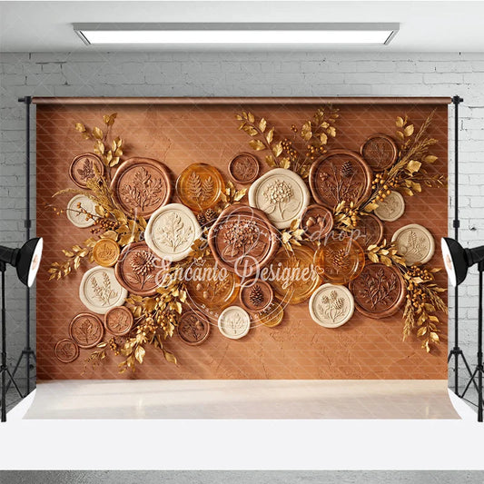 Lofaris Elegant Bronze and Gold Embossed Botanical Photography Backdrop Autumn Harvest Theme for Fall Decor