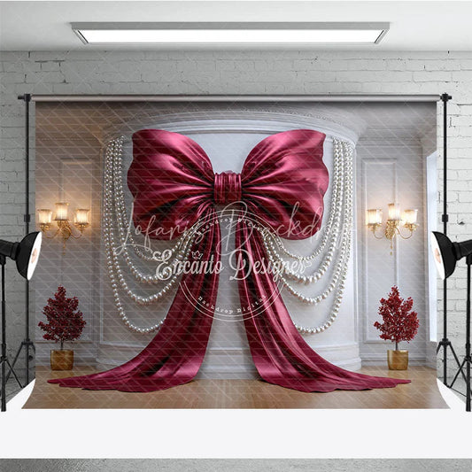 Lofaris Elegant Burgundy Bow and Pearl Photography Backdrop Luxury Wedding Party Decor