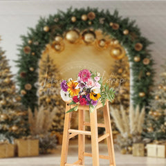 Lofaris Elegant Christmas Arch Photography Backdrop Gold Ornaments with Pampas Grass Modern Holiday Photo Background
