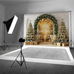 Lofaris Elegant Christmas Arch Photography Backdrop Gold Ornaments with Pampas Grass Modern Holiday Photo Background