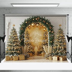 Lofaris Elegant Christmas Arch Photography Backdrop Gold Ornaments with Pampas Grass Modern Holiday Photo Background