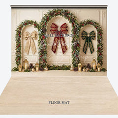 Lofaris Elegant Christmas Arches with Festive Garlands and Red Green Gold Bows Combo Set Backdrop Holiday Party Decor
