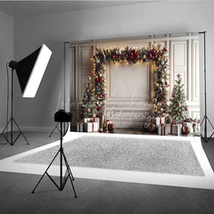 Lofaris Elegant Christmas Garland Arch Photography Backdrop White Wall with Trees Holiday Mini Session Background