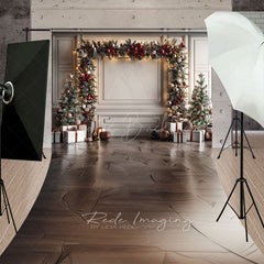 Lofaris Elegant Christmas Garland Arch Sweep Backdrop White Wall with Parquet Floor Holiday Mini Session Drop