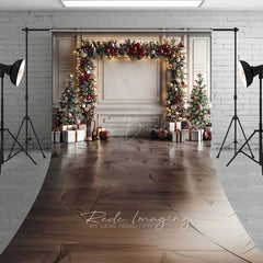 Lofaris Elegant Christmas Garland Arch Sweep Backdrop White Wall with Parquet Floor Holiday Mini Session Drop