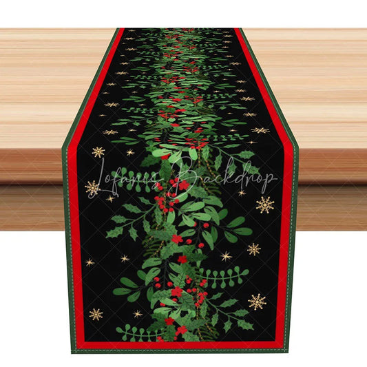 Lofaris Elegant Christmas Holly Berry Table Runner Black with Red Border Formal Holiday Dining Decor