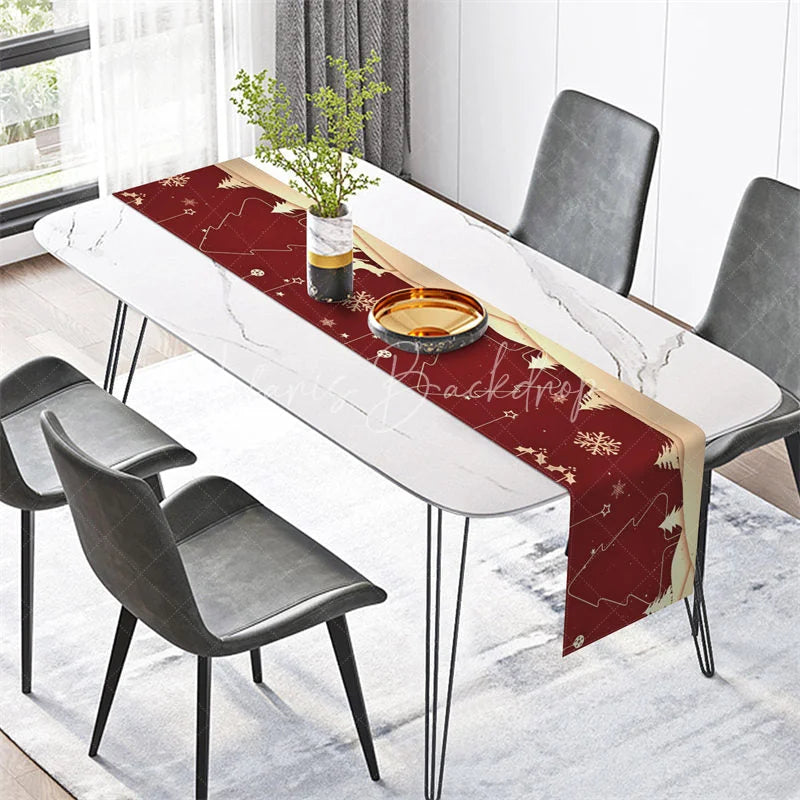 Lofaris Elegant Christmas Table Runner Red and Gold Reindeer Trees Snowflakes Holiday Decor