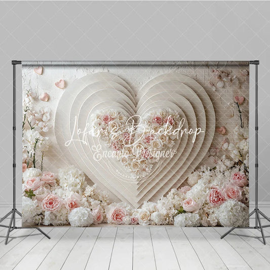 Lofaris Elegant Cream and Pink Floral Layered Heart Photography Backdrop Romantic Wedding Valentine’s Day Party Decoration