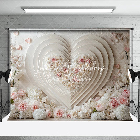 Lofaris Elegant Cream and Pink Floral Layered Heart Photography Backdrop Romantic Wedding Valentine’s Day Party Decoration