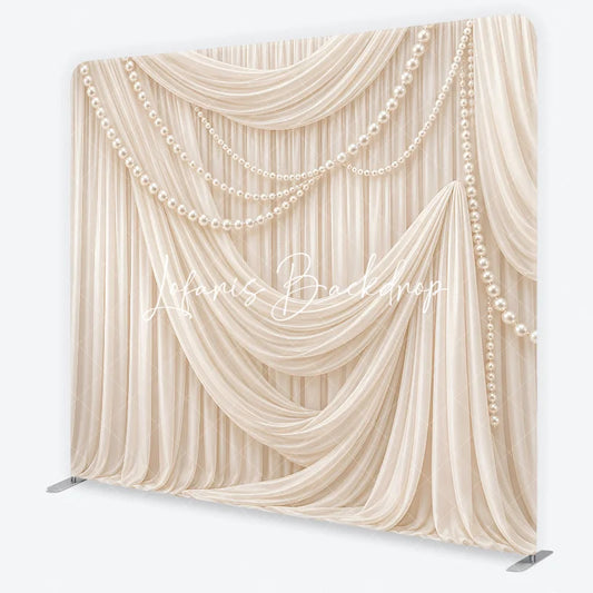 Lofaris Elegant Cream Draped Fabric and Pearl Strands Square Double-Sided Backdrop Perfect for Wedding Bridal Shower