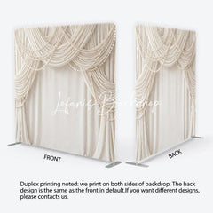 Lofaris Elegant Cream Fabric Drapes with Pearl Strings Square Double-Sided Backdrop Luxury Wedding and Event Decor