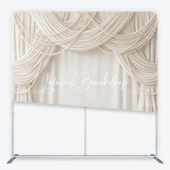 Lofaris Elegant Cream Fabric Drapes with Pearl Strings Square Double-Sided Backdrop Luxury Wedding and Event Decor