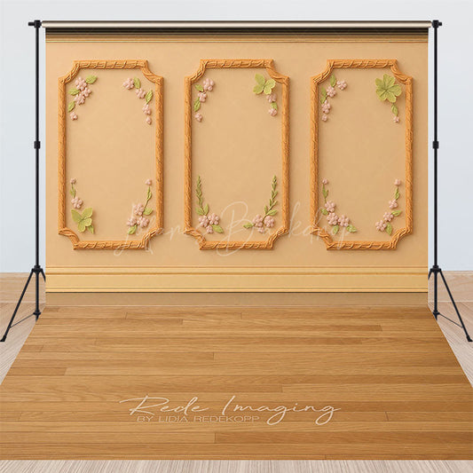 Lofaris Elegant Cream Wall and Wood Floor Combo Set Backdrop Vintage Botanical Panel Photography Studio Photo Prop