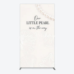 Lofaris Elegant Creamy White Pearl and Seashell Rectangle Arch Backdrop Our Little is on the Way Baby Shower Decor