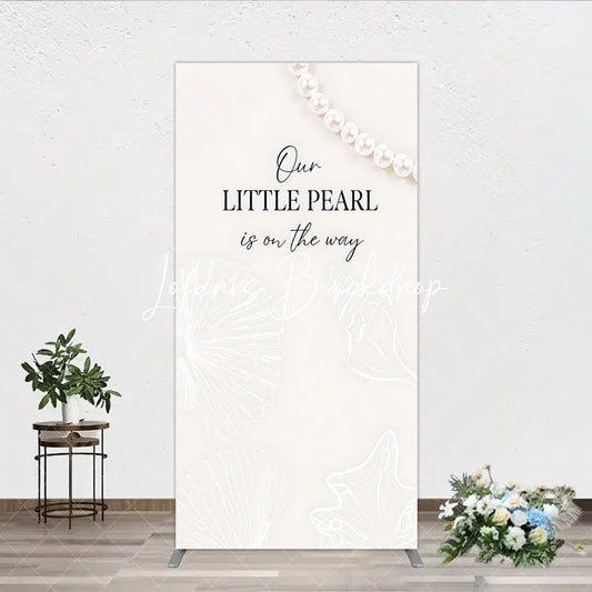 Lofaris Elegant Creamy White Pearl and Seashell Rectangle Arch Backdrop Our Little is on the Way Baby Shower Decor