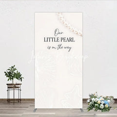 Lofaris Elegant Creamy White Pearl and Seashell Rectangle Arch Backdrop Our Little is on the Way Baby Shower Decor