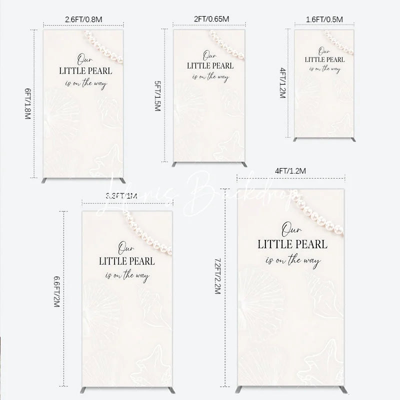Lofaris Elegant Creamy White Pearl and Seashell Rectangle Arch Backdrop Our Little is on the Way Baby Shower Decor