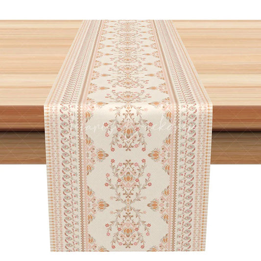 Lofaris Elegant Damask Table Runner Neutral Beige and Pastel Vintage Paisley Border for Farmhouse Dining