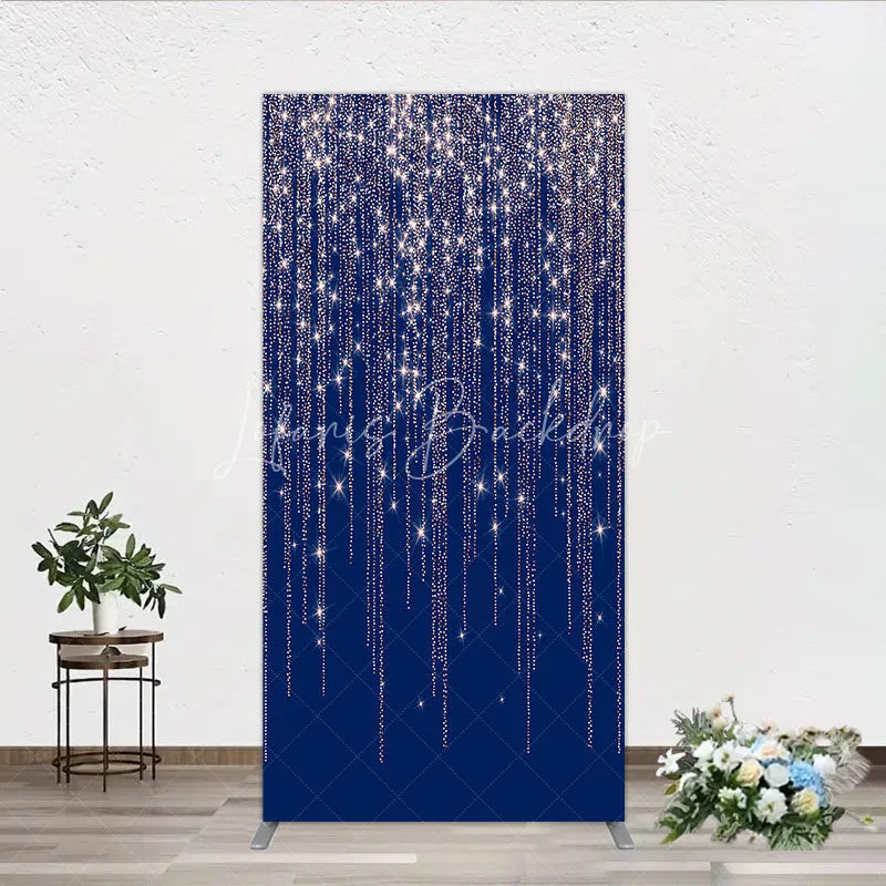 Lofaris Elegant Dark Blue and Rose Gold Glitter Sparkling Cascading Rectangle Arch Backdrop Party Celebration Decor