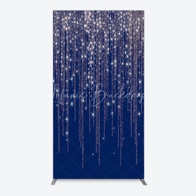 Lofaris Elegant Dark Blue and Rose Gold Glitter Sparkling Cascading Rectangle Arch Backdrop Party Celebration Decor