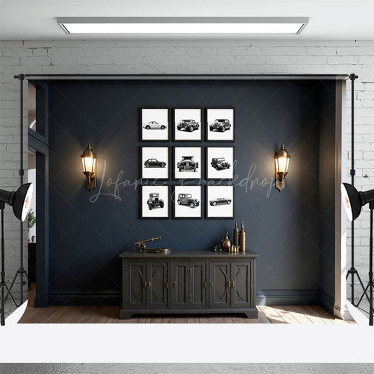 Lofaris Elegant Dark Blue Wall Retro Cars Fathers Day Backdrop