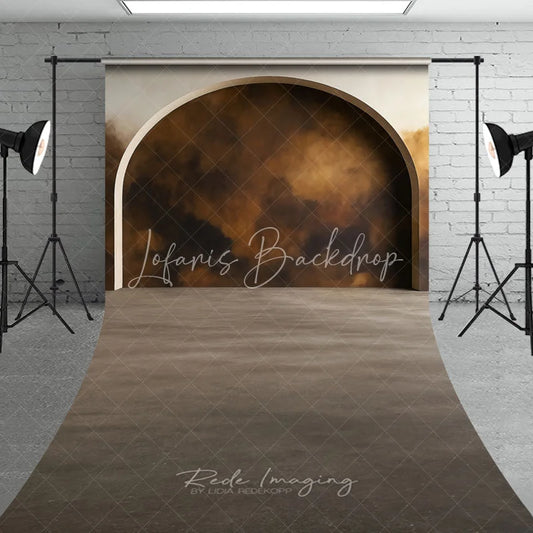 Lofaris Elegant Dark Brown and Gold Abstract Arched Alcove Sweep Backdrop Old Master Style Portrait Photography