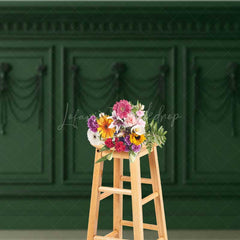 Lofaris Elegant Dark Green Wall Photography Backdrop Classic Molding with Shells and Pearls Vintage Luxury Interior
