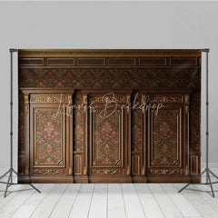 Lofaris Elegant Dark Wood Gold Ornate Damask Photography Backdrop Classic Red Green Pattern Wall Decor for Portraits
