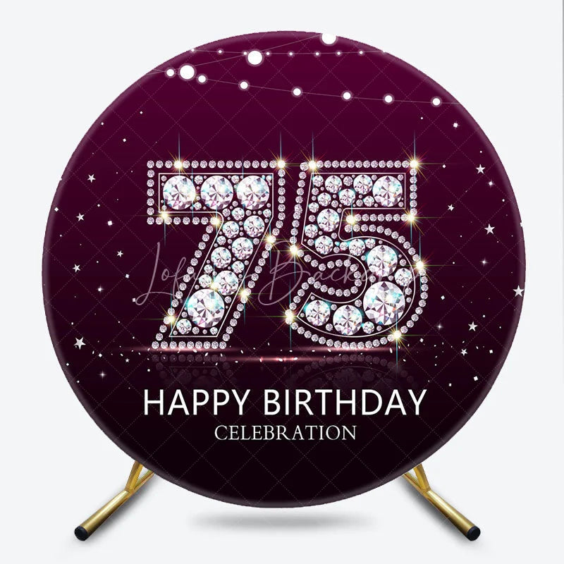 Lofaris Elegant Diamond 75th Birthday Round Backdrop Sparkling Purple Happy Celebration Decor
