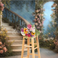 Lofaris Elegant Enchanted Garden Curved Staircase Floral Photography Backdrop Romantic Wedding and Portrait Scene