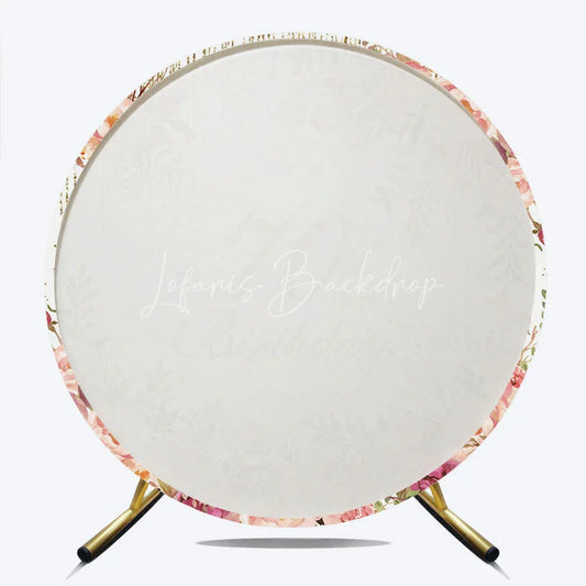 Lofaris Elegant Floral 70th Happy Birthday Round Backdrop Gold Glitter and Pink Rose Party Decor