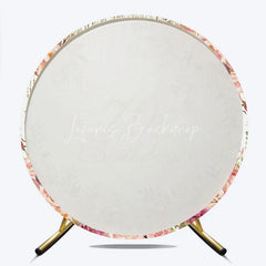 Lofaris Elegant Floral 70th Happy Birthday Round Backdrop Gold Glitter and Pink Rose Party Decor