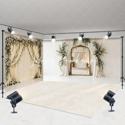 Lofaris Elegant Floral Arch and Gold Mirror Room Set Backdrop Bohemian Wedding Party Photography Decor