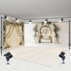 Lofaris Elegant Floral Arch and Gold Mirror Room Set Backdrop Bohemian Wedding Party Photography Decor