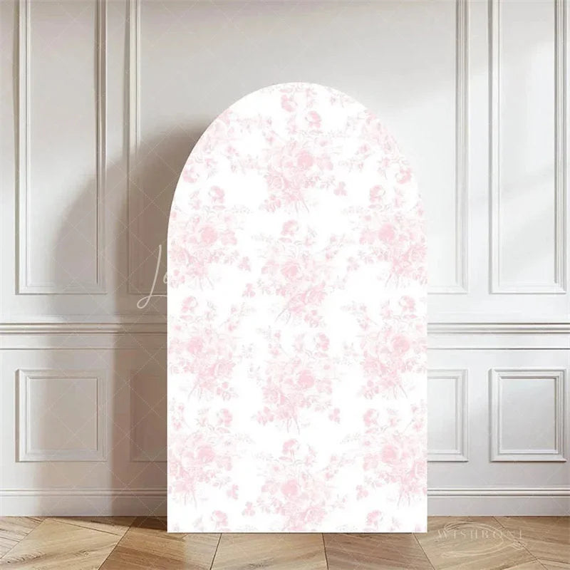 Lofaris Elegant Floral Arch Backdrop French Country Toile Inspired Pattern for Romantic Wedding or Bridal Shower