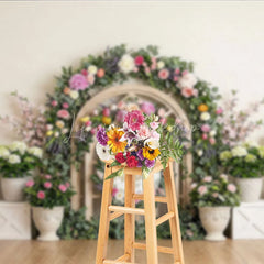 Lofaris Elegant Floral Arch Photography Backdrop with Happy Mother’s Day Sign Spring Pastel Flowers and Wooden Lattice Decor