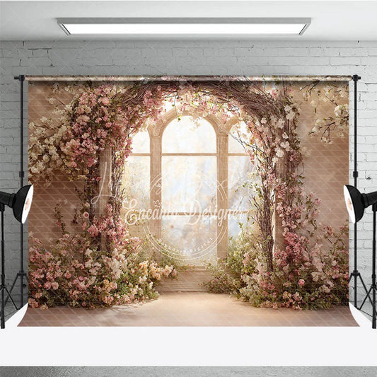 Lofaris Elegant Floral Arch with Window Photography Backdrop Romantic Garden Party Decor