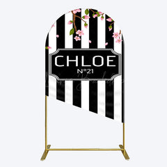 Lofaris Elegant Floral Black White Stripe Arch Backdrop
