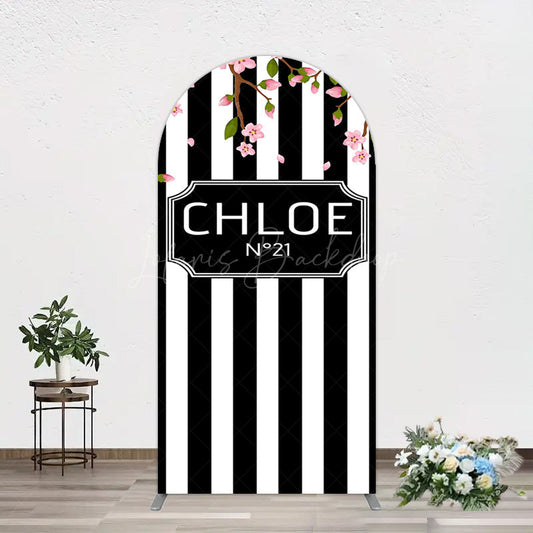 Lofaris Elegant Floral Black White Stripe Arch Backdrop