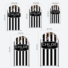 Lofaris Elegant Floral Black White Stripe Arch Backdrop