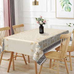 Lofaris Elegant Floral Border Rectangle Tablecloth Blue Brown Flower Beige Center Simple Dining Table Cover Wedding Decoration