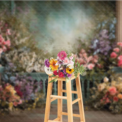 Lofaris Elegant Floral Garden Photography Backdrop Columns and Romantic Balustrade for Weddings Portraits